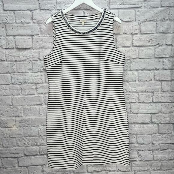 Talbots Dresses & Skirts - Talbots Sleeveless Sheath Dress White Blue Striped Braided Detail Nautical 14